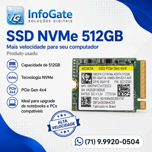 SSD NVMe ADATA 512GB PCIe Gen 4x4 Usado