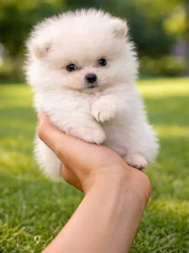 Luluzinho branco perfeito Spitz alemão Lulu da Pomerania 