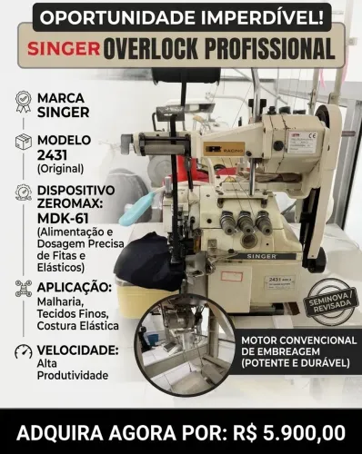 Máquina de Costura Industrial Singer 2431-A001-4 (Overloque/Interlock) - Revisada