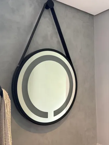 Espelho Redondo com LED e Moldura Preta 50cm  