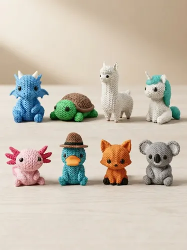 Animal de Tricô 3D Decoração Fofa Colecionável