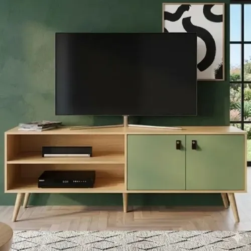 Rack para TV até 55 Pol Amber c/ 2 Nichos e Pés de Madeira
