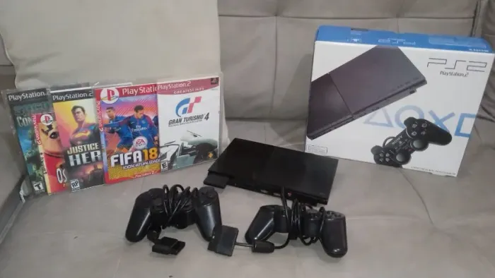 PS2 Completo na Caixa + 2 Controles + 5 Jogos | Leitor Funcionando