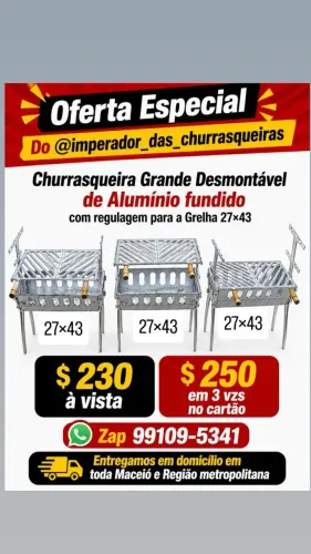 Churrasqueira Grande Desmontável de Alumínio fundido com regulagem para a 27×43