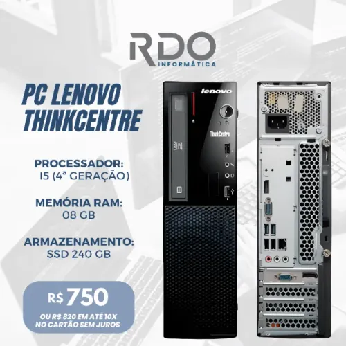 PC Lenovo ThinkCentre i5 4ª Geração 8GB SSD 240GB - Computador ideal para trabalho (PDV)