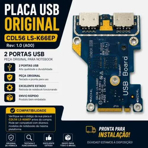 Placa USB Board CDL56 LS-K66EP Rev 1.0 A00 2 Portas USB Notebook