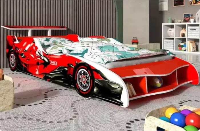Cama Solteiro Infantil Carro Fórmula 1 + Colchão Ortobom