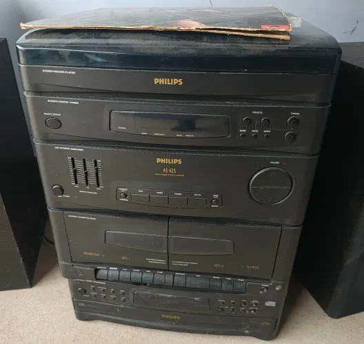 Som Vintage Philips AS 425 Com Controle + Carrossel 5 CDs + Toca Discos OK + Caixas