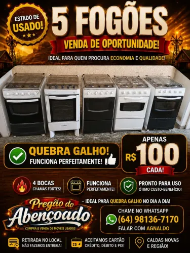 Cinco fogões de quatro bocas funcionando perfeitamente passamos cartão
