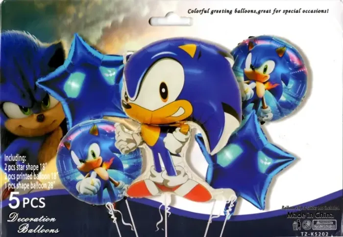 Kit C/5 Balão Metalizado Sonic Game Festa Infantil Decoração