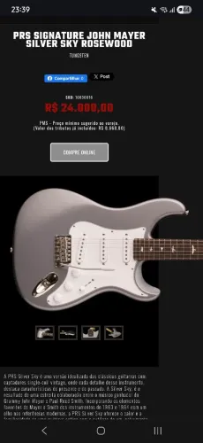Guitarra prs signature John Mayer Silver Sky /ñ Gibson epiphone prs fender esp ibanez suhr