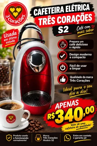 Cafeteira elétrica vermelha três corações S2