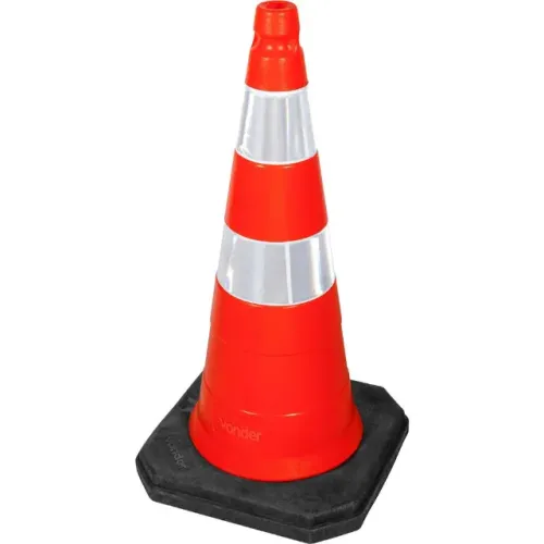 Cone plástico com 75 cm, base em PVC, refletivo branco e laranja, VONDER 