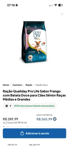 RAÇÃO QUALIDAY PRO LIFE SÊNIOR - NOVA