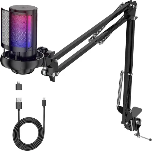 Microfone Condensador RGB + Braço Articulado - NOVO