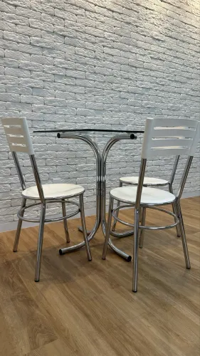 Mesa de Jantar de Vidro Quadrada com 3 Cadeiras Cromadas