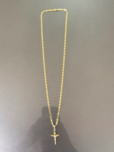 Cordão De Ouro 18K Modelo Piastrine Com Pingente
