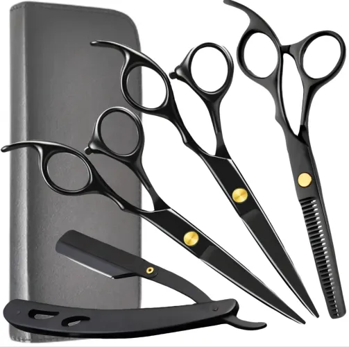 Conjunto Tesouras Barbeiro Profissional  - Kit Completo 5 Peças