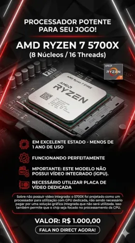 Processador AMD Ryzen 7 5700X (8 Núcleos / 16 Threads - AM4)