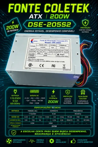 Fonte Coletek 200W ATX DSE-205S2