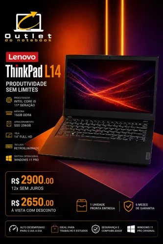 Notebook Lenovo Thinkpad L14 Core i5 11Ger 16GB SSD 256GB 14FHD Retroiluminado
