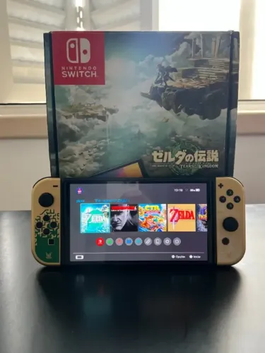 Nintendo Switch OLED Edição Zelda Desbloqueado + SD 512GB + Case