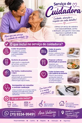 CUIDADORA E BABÁ DISPONÍVEL PRA DIÁRIAS