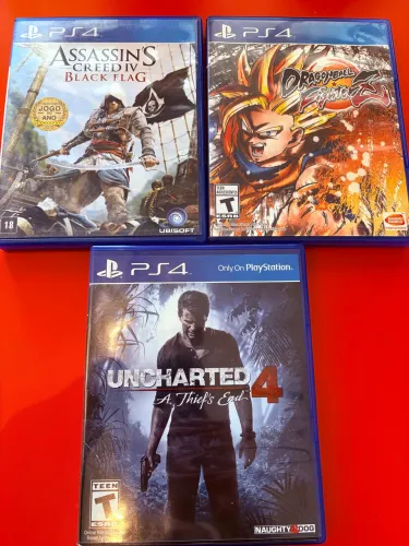 Jogos Playstation 4 - Uncharted 4 - Assassins Creed Black Flag - Dragon Ball