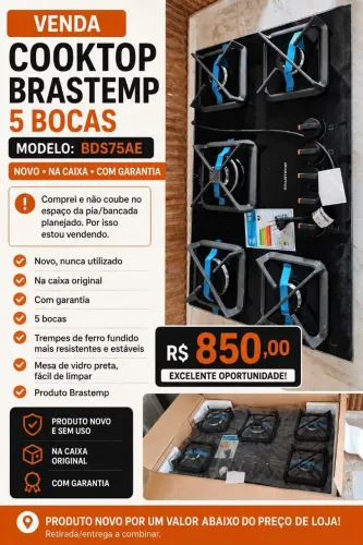 Cooktop 5 bocas brastemp novo na caixa