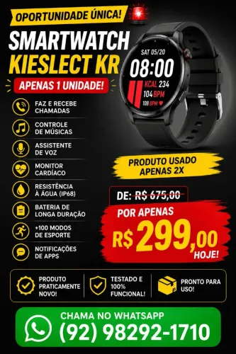 Smartwatch Kieslect KR Top - Faz/Liga Chamadas + Monitor Cardíaco R$299 HOJE