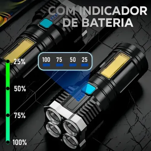 Lanterna Luz Led Recarregável De 4 Núcleos On-lt045 Branco Preto