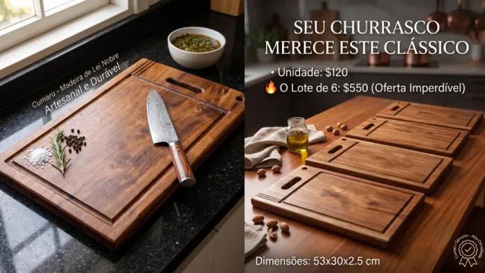 Tábua de Corte Artesanal em Madeira de Lei (Cumaru)
