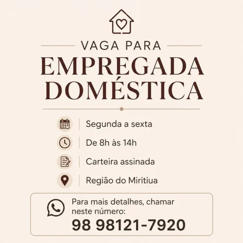 VAGA PARA EMPREGADA DOMÉSTICA