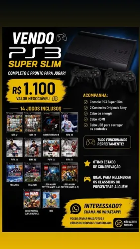 ? PlayStation 3 Super Slim + 2 Controles Originais + 14 Jogos
