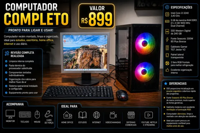 Pc completo, com monitor, mouse e teclado