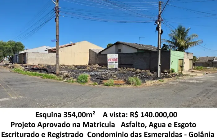 Leia a descrição: Esquina 354,00m² (Projeto Aprovado na Matricula) Condominio das Esmerald