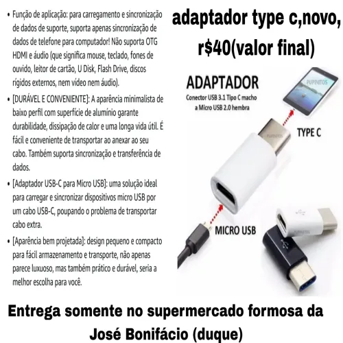 Adaptador micro usb V8 para tipo c novo r$40