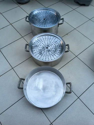 Panela a vapor três andares alumínio antigo, diâmetro de 0,50 cm por 0,60 cm de altura