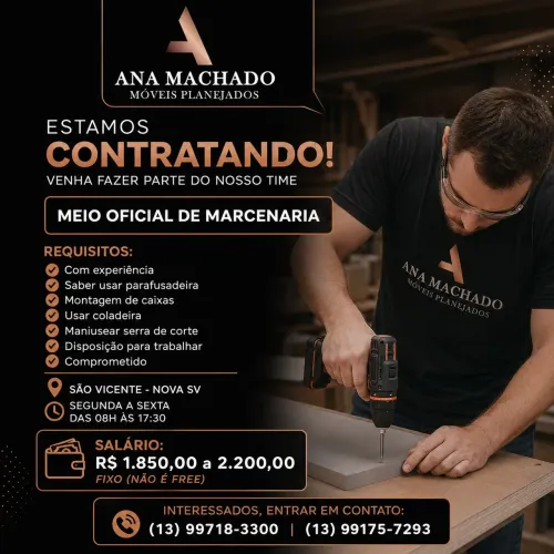 Montador de móveis , Meio Oficial marcenaria