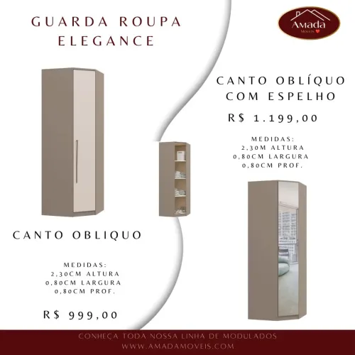 Módulo canto obliquo guarda roupa Elegance modulado , à pronta entrega 