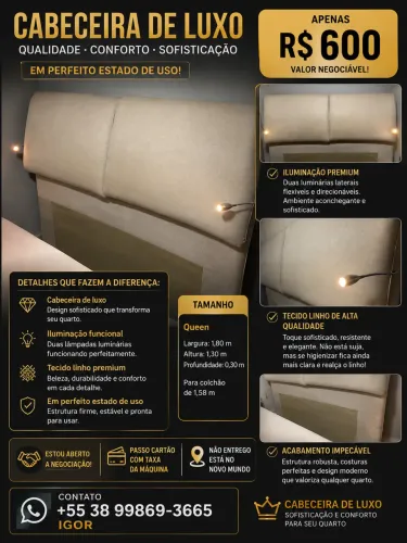 CABECEIRA DE LUXO QUEEN - LINHO BEGE  ? R$ 600 - VALOR NEGOCIÁVEL!