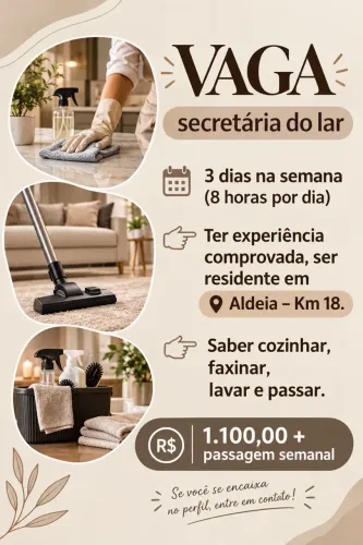Vaga para secretária do lar