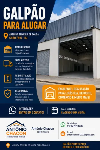 Galpão Comercial para Alugar - Avenida Teixeira e Souza - Cabo Frio RJ - 460 M2