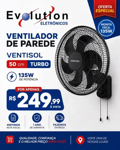 Ventilador de parede - ventisol 50cm turbo -produto novo com Garantia!