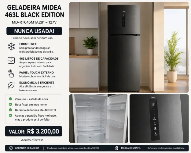 Geladeira Midea 463L Nunca Usada - Nota Fiscal e Garantia