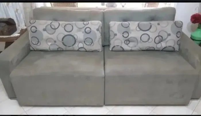 Sofá 4 Lugares Tecido Suede Molas Bonnel Assento Retrátil Cinza Escuro com Almofadas