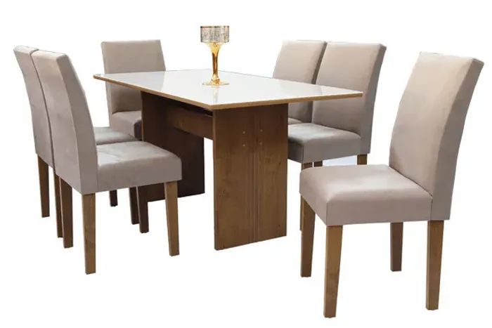 Mesa de Jantar Vidro off 6 Cadeiras rf3 100%MDF 