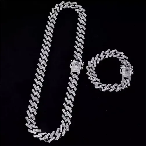 Kit Iced Corrente e Pulseira Cravejadas Cuban Aço Inox