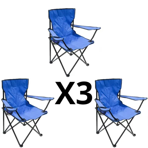 Kit com 3 Cadeiras dobráveis azul com sacola de transporte 
