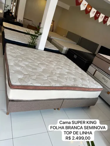 Cama Super King  - Base Box + Colchão FOLHA BRANCA Seminovo Top de linha - ENTREGAMOS 